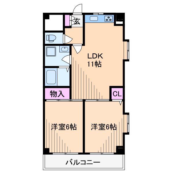 グランドール東寺尾(2LDK/4階)の間取り写真