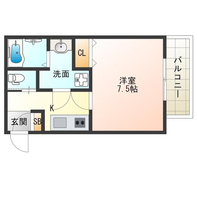 アフィット勝山南(1K/2階)の間取り写真
