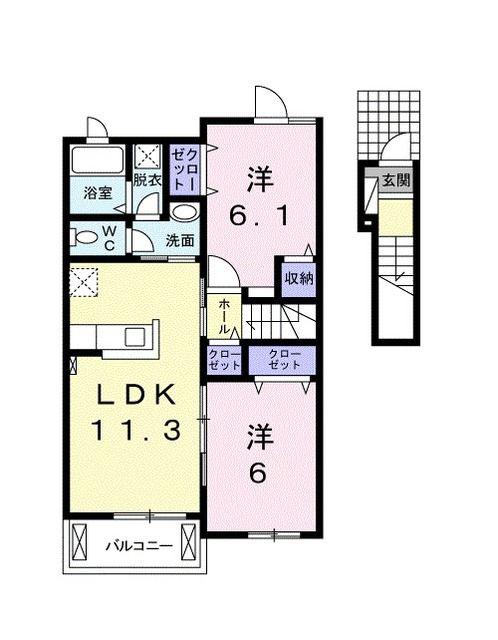 HAPPINESS UTO II(2LDK/2階)の間取り写真