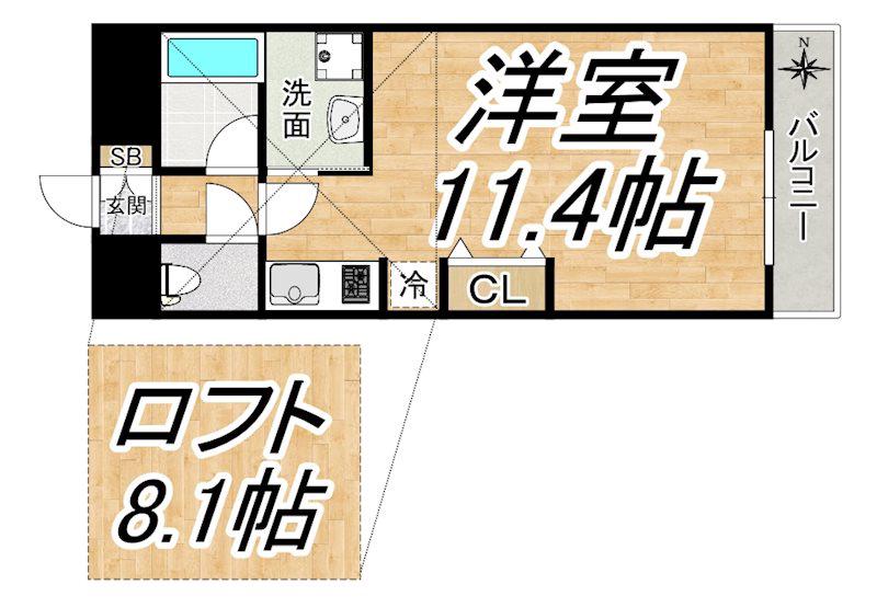 CRAFT福島野田(1K/8階)の間取り写真