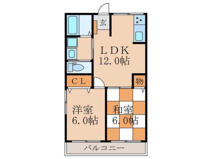 シャンボール山田(2LDK/4階)の間取り写真