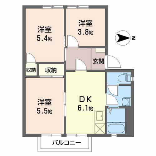 ディアス粟野(3DK/2階)の間取り写真