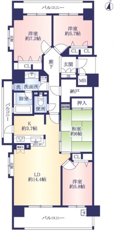 アーサー六ツ門プレミアムタワー(4LDK/5階)の間取り写真