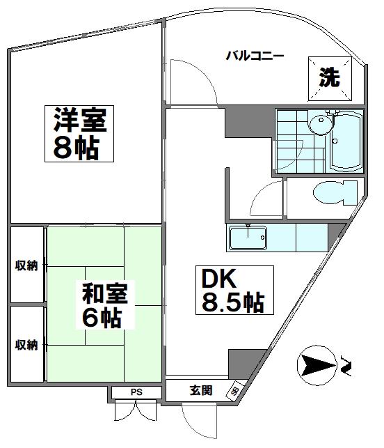 東都旭町コーポ(2DK/3階)の間取り写真