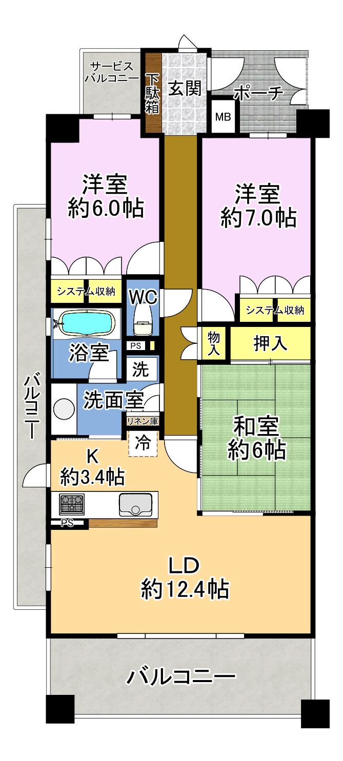 神戸山本通パークホームズ(3LDK/4階)の間取り写真