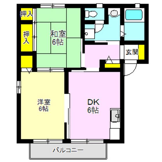 グランドールA棟(2DK/2階)の間取り写真