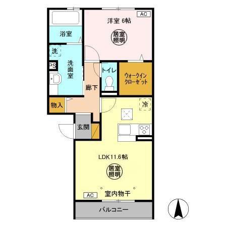 VERDEA棟(1LDK/1階)の間取り写真