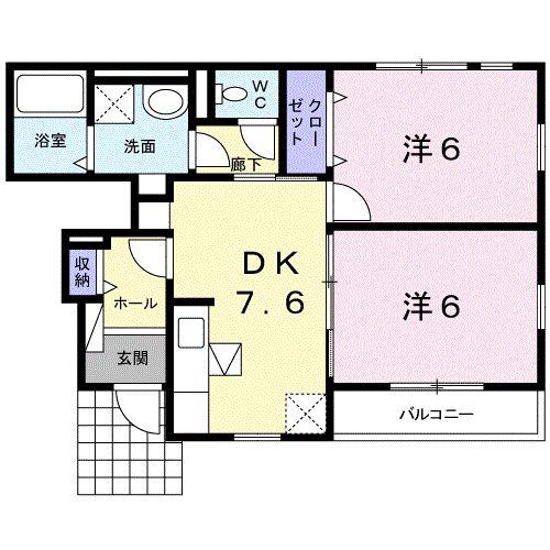 ガーデンハウスYU-U(2DK/1階)の間取り写真
