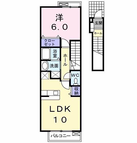 メトロ・アクテュエル(1LDK/2階)の間取り写真
