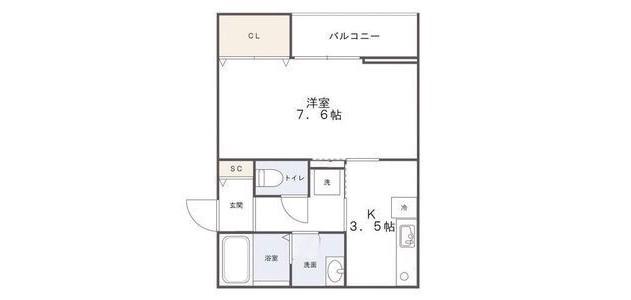 KAFU天神(1K/3階)の間取り写真