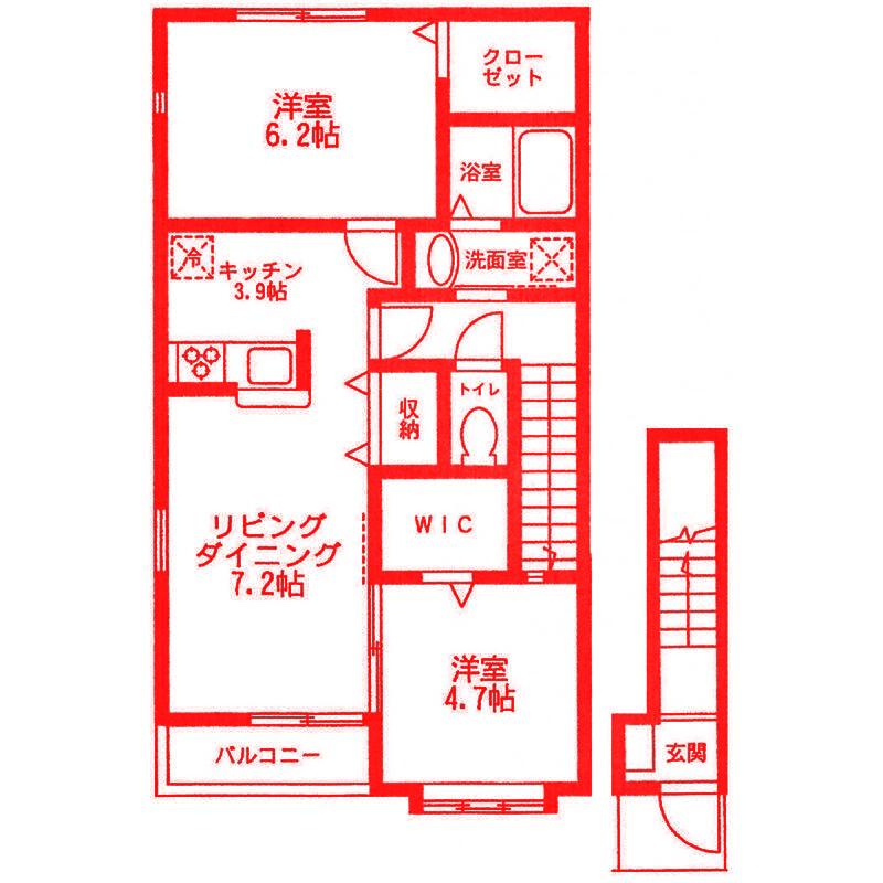 エルカーサ湘南A(2LDK/2階)の間取り写真