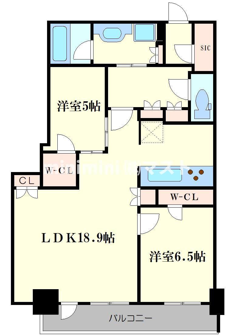 阿波座ライズタワーズフラッグ46(2LDK/39階)の間取り写真