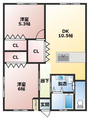 メープル水前寺(2LDK/3階)の間取り写真