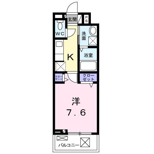 セレーノ東生駒C(1K/3階)の間取り写真