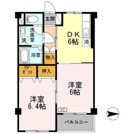 ベラみなみ野D棟(2DK/2階)の間取り写真