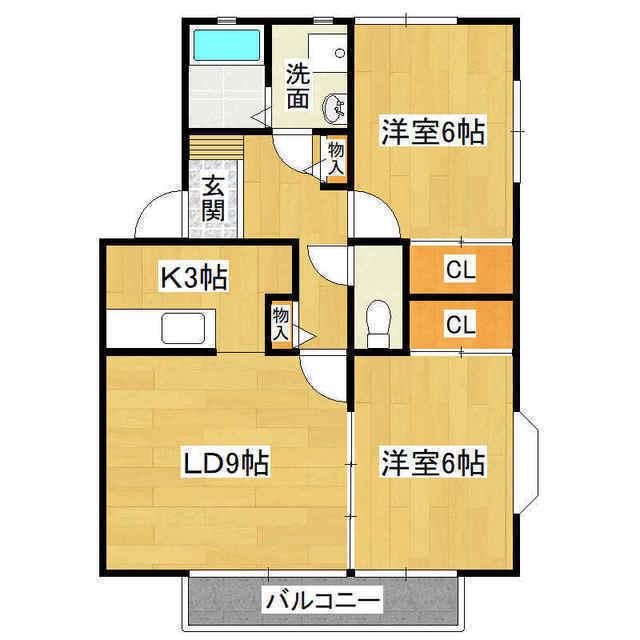 サンビレッジ椚A(2LDK/2階)の間取り写真