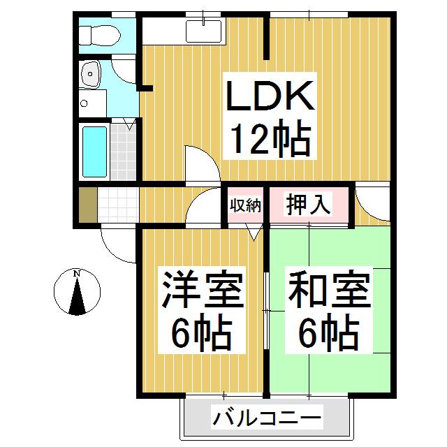 サンビレッジ上田原A(2LDK/1階)の間取り写真
