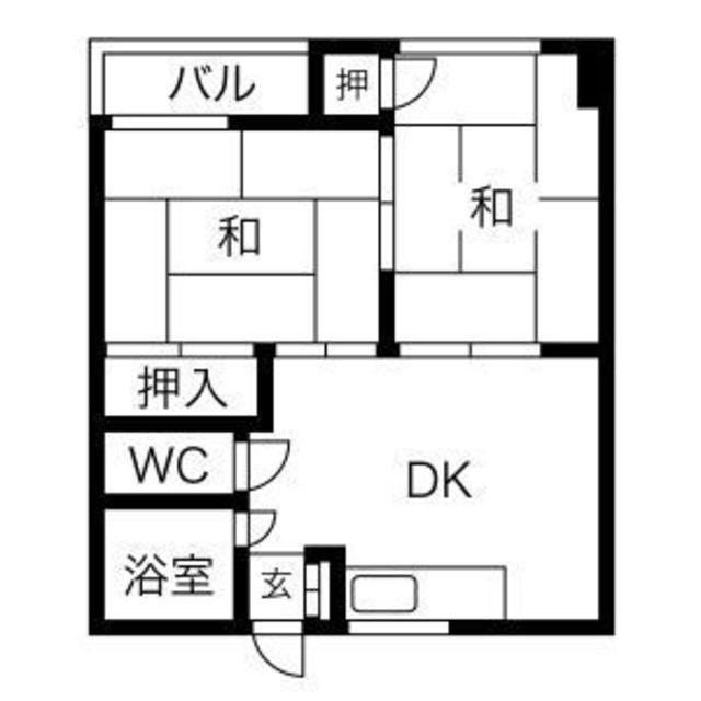 パークサイドコーポ(2DK/2階)の間取り写真