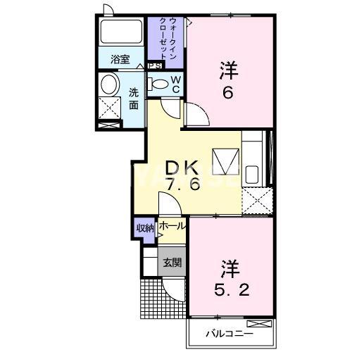 ブリアン・メゾンB(2DK/1階)の間取り写真