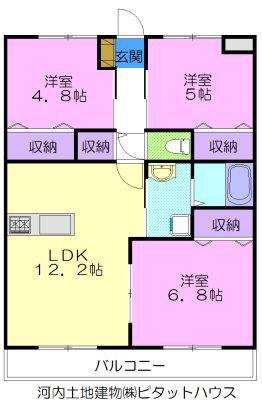 ボヌフィール(3LDK/4階)の間取り写真