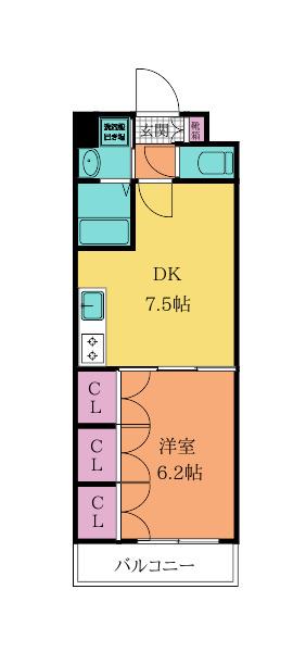 ラクーレV片野(1DK/5階)の間取り写真