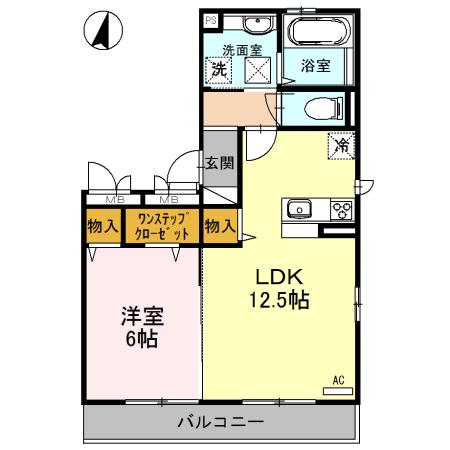 ヌカタコルンS(1LDK/1階)の間取り写真