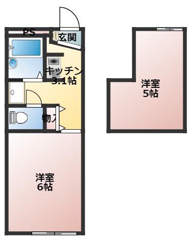 IRISA(1K/2階)の間取り写真
