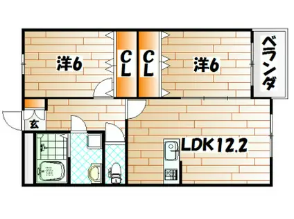 ブランボヌール小倉(2LDK/1階)の間取り写真