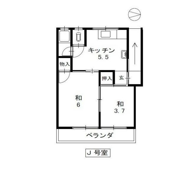 コーポはなやしき(2K/2階)の間取り写真