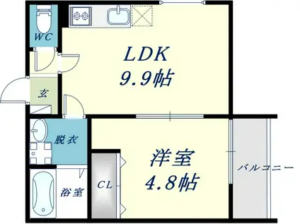 BADGE放出イースト(1LDK/3階)の間取り写真