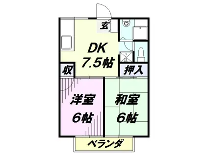 ビラさやまII(2DK/2階)の間取り写真
