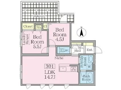 コリーヌ駒場池尻(2LDK/3階)の間取り写真
