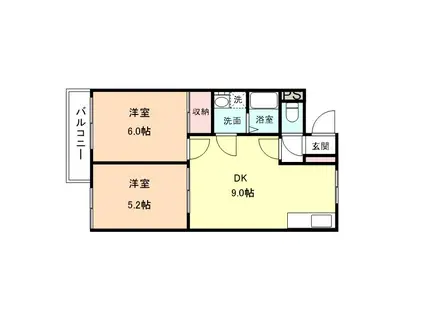 コーポオアシスII(2DK/1階)の間取り写真