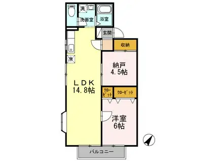 アムール船越(1LDK/2階)の間取り写真
