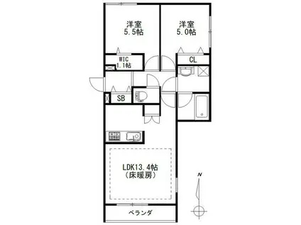 ククナ若宮(2LDK/1階)の間取り写真