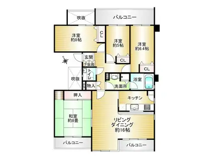 ハイツ東戸塚 II B棟(4LDK/5階)の間取り写真