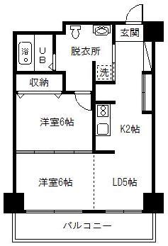 シャンノール平和通(2DK/9階)の間取り写真