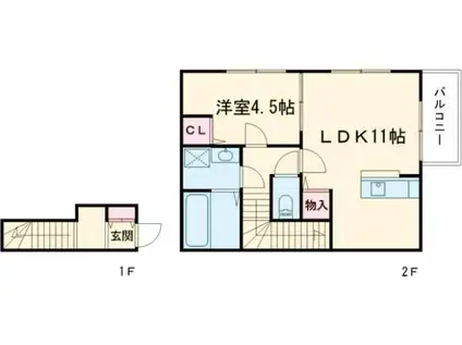 オーシャンコート北今宿(1LDK/2階)の間取り写真