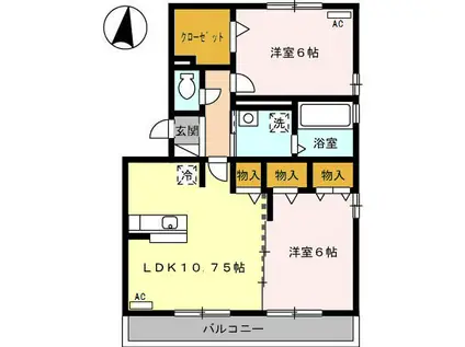 ジュノウタウンA棟(2LDK/2階)の間取り写真