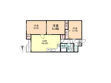 リヴァハイツ二口I(3LDK/4階)の間取り写真