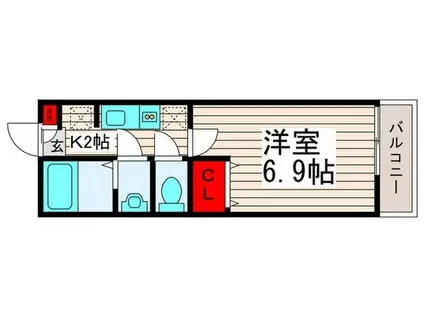 リリックコートヒロオパレスVI(1K/2階)の間取り写真