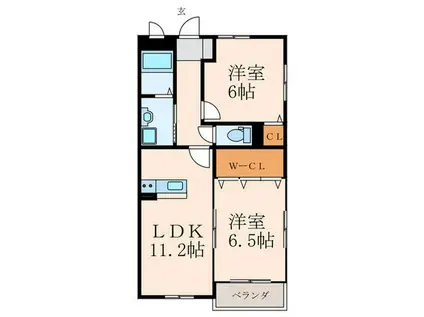 クレメント引野(2LDK/1階)の間取り写真