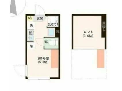 ハーモニーテラス上井草V(ワンルーム/2階)の間取り写真