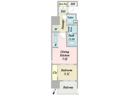 クレストコート靭公園(1DK/10階)の間取り写真