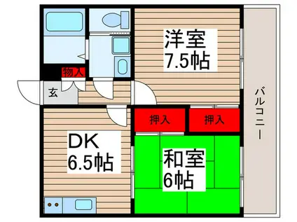 レクコーポ常盤平(2DK/1階)の間取り写真