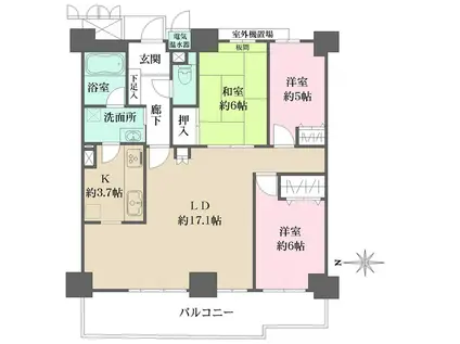 ラピタス31西宮(3LDK/13階)の間取り写真