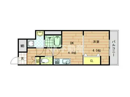 GARDENIA高井田(1DK/4階)の間取り写真