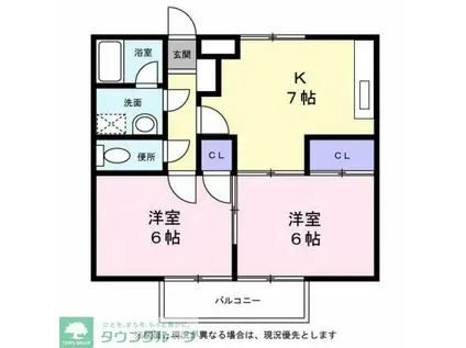 シティーハイツ チューリップ(2DK/1階)の間取り写真