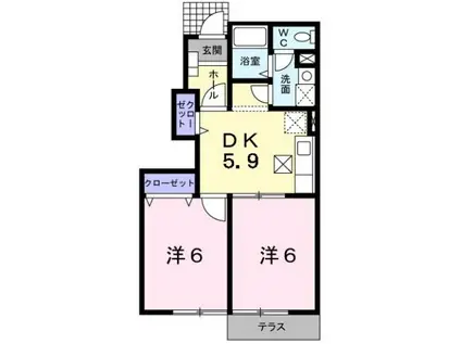 ボナール杁(2DK/1階)の間取り写真