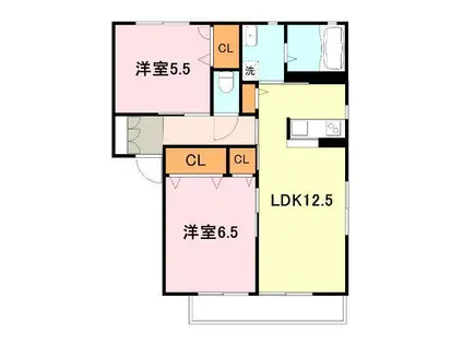 ディアス葛木B(2LDK/1階)の間取り写真